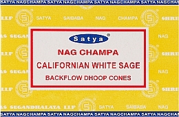 Духи, Парфюмерия, косметика Стелющиеся дымные благовония конусы "Белый шалфей" - Satya Californian White Sage Backflow Dhoop Cones