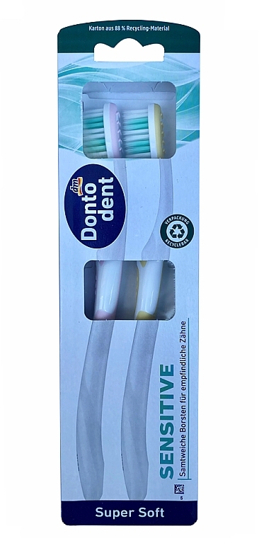 Зубні щітки ультрам'які, жовта + рожева, 2 шт. - Dontodent Sensitive Super Soft — фото N1