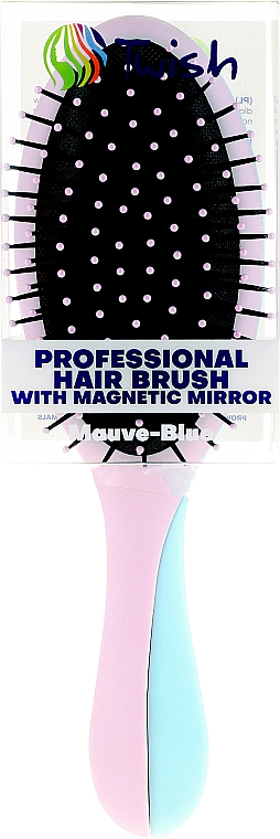 Щетка массажная для волос, розовая с голубым - Twish Professional Hair Brush With Magnetic Mirror Mauve-Blue — фото N5