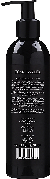 Шампунь без сульфатов для ухода за волосами и бородой - Dear Barber Sulphate Free Shampoo — фото N2