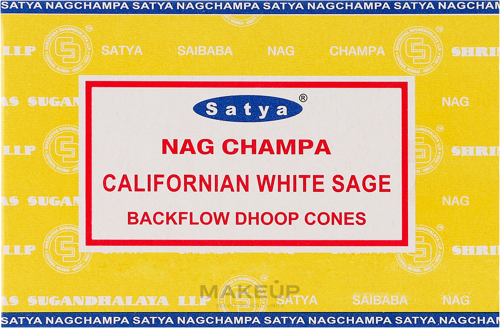 Стелющиеся дымные благовония конусы "Белый шалфей" - Satya Californian White Sage Backflow Dhoop Cones — фото 10шт