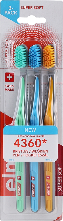 Набор зубных щеток, 4360, мятная + голубая + оранжевая - Elmex Super Soft Toothbrush — фото N1