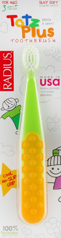 Дитяча зубна щітка, зелено-жовта - Radius Tots Plus Toothbrush — фото N1