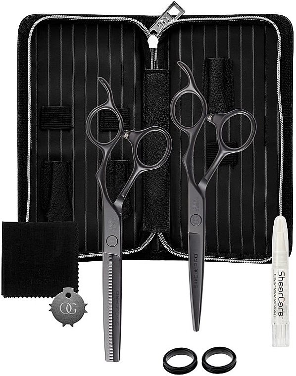 Набор ножниц, матовые, черные - Olivia Garden SilkCut PRO Matt Black Set of 2 — фото N1