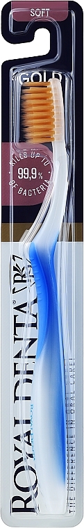 Зубна щітка м'яка з наночастинками золота, синя - Royal Denta Gold Soft Toothbrush — фото N1