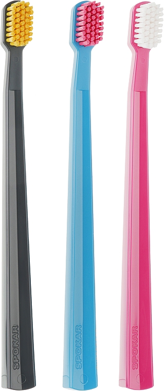 Набор зубных щеток "X", супермягких, голубая + розовая + черная - Spokar X Supersoft — фото N1