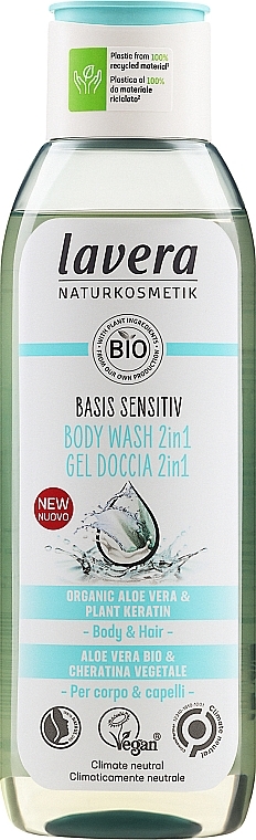 Гель для душу - Lavera Basis Sensitiv Body Wash 2 In 1 Organic Aloe Vera & Plant Keratin — фото N1