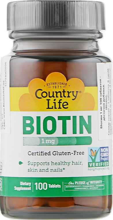 Біотин, 1000 мкг - Country Life Biotin — фото N1
