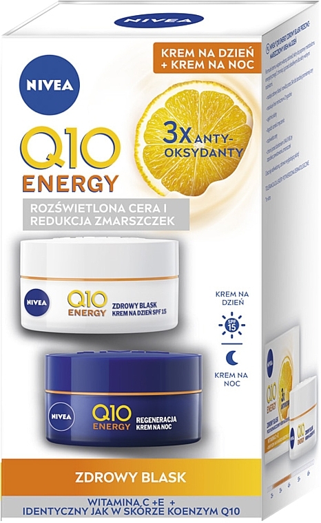 Набор "Здоровое сияние" для лица - Nivea Duopack Q10 Energy (f/cr/50mlx2) — фото N1