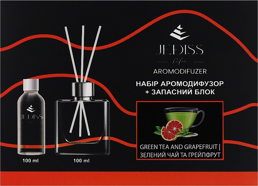 УЦІНКА Набір "Зелений чай і грейпфрут" - Jediss (diff/100ml + diff/refill/100ml + sticks/5pcs) * — фото N1