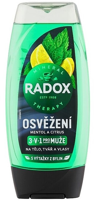 Чоловічий гель для душу 3 в 1 "Освіження" - Radox Refreshment Menthol And Citrus 3-in-1 Shower Gel — фото N1