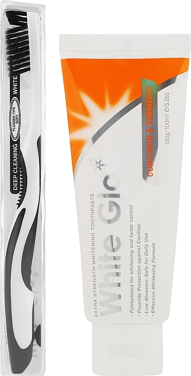 Набір з чорно-білою щіткою - White Glo Curcumin & Turmeric Whitening (toothpaste/150g + toothbrush) — фото N2