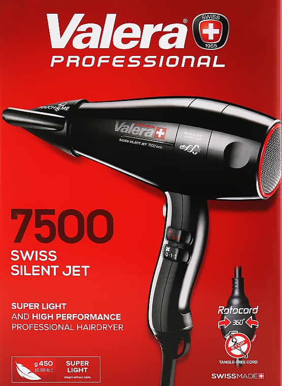 Професіональний фен для волосся, SXJ7500DRC, чорний - Valera Swiss Silent Jet 7500 Light Ionic Rotocord — фото N3