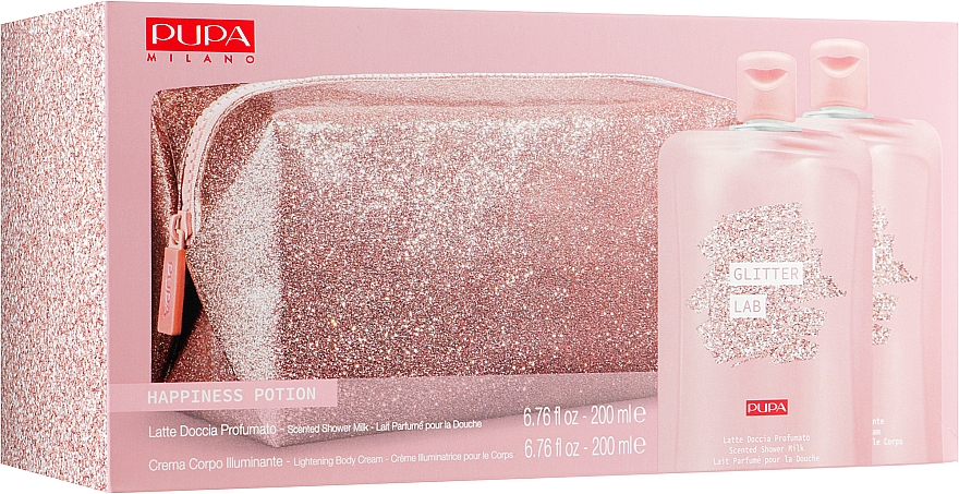 Набор - Pupa Glitter Lab Happiness Potion (bag + milk/200 ml + cream/200ml) — фото N1