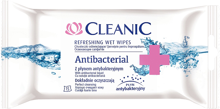 Освежающие антибактериальные салфетки, 15шт - Cleanic Antibacterial Wipes — фото N1