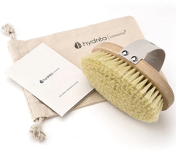 Щітка для сухого масажу зі щетиною з волокон кактуса, з сумкою - Hydrea London Professional Spa Dry Body Brush Cactus Bristle With Travel Bag — фото N1