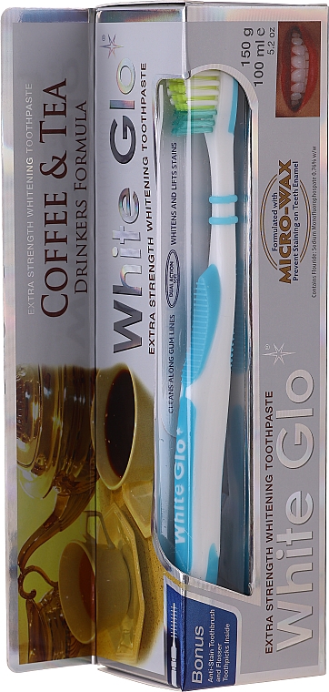 Набор "Для любителей чая и кофе", бело-голубая щетка - White Glo Coffee & Tea Drinkers Formula Whitening Toothpaste (toothpaste/100ml + toothbrush) — фото N1