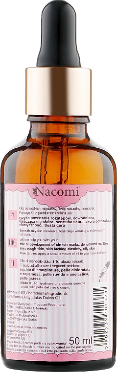 Масло сладкого миндаля с пипеткой - Nacomi Sweet Almond Oil — фото N2