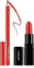 Духи, Парфюмерия, косметика Набор - Inglot Red Satin Makeup Set For Lips (lipstick/4.5g + lipliner/1.13g)