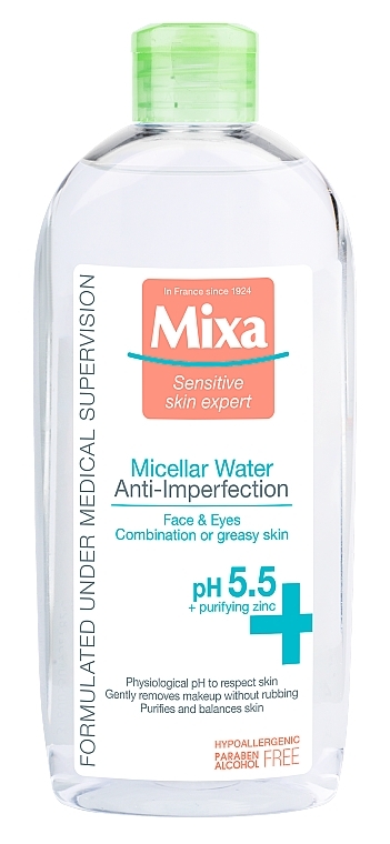 УЦЕНКА Мицеллярная вода для жирной и комбинированной кожи - Mixa Sensitive Skin Expert Micellar Water * — фото N1