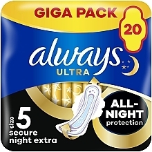 Гігієнічні прокладки, розмір 5, 20 шт - Always Ultra Secure Night Extra — фото N1
