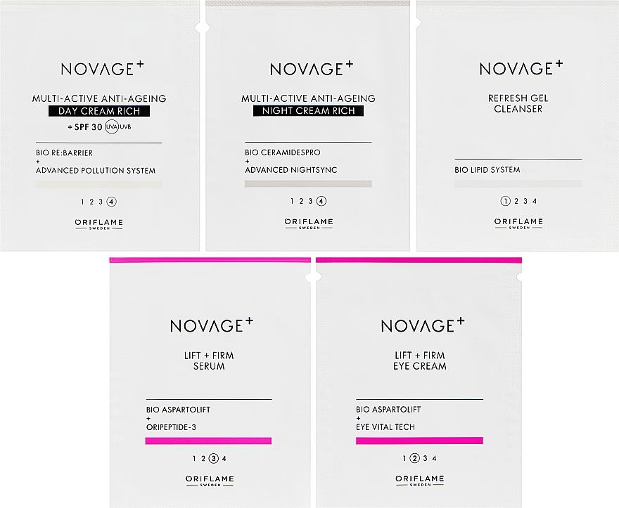 Набір пробників 5 продуктів - Oriflame Novage+ Lift + Firm Rich Formulas — фото N2