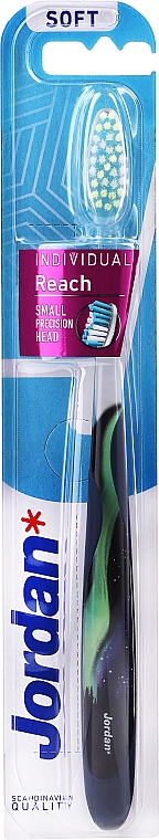 Зубная щетка мягкая, темно-синяя с зеленым узором - Jordan Individual Reach Soft — фото N1