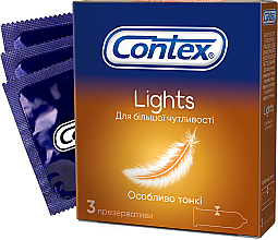 Презервативи латексні з силіконовою змазкою особливо тонкі, 3 шт - Contex Lights — фото N1