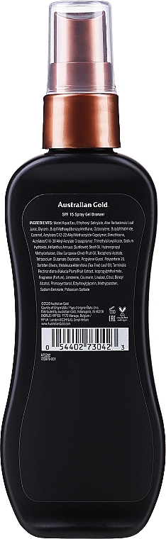 Спрей-гель для загара с бронзатором - Australian Gold Spray Gel Sunscreen with Instant Bronzer SPF 15 PA +++ — фото N4