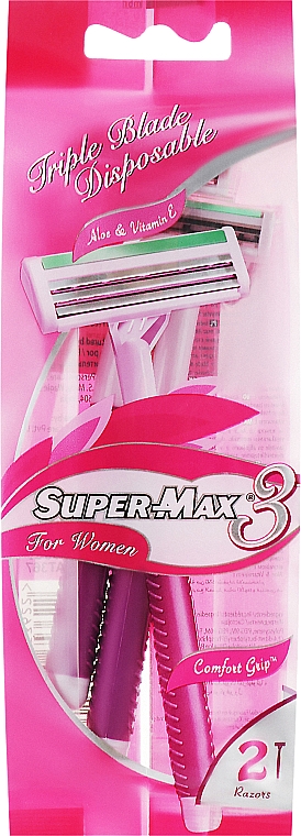 Набор одноразовых женских станков для бритья, 2 шт - Super-Max 3 Triple Blade Disposable Razors — фото N1
