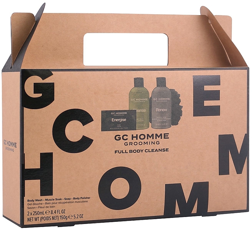 Набір - Grace Cole GC Homme Grooming Full Body Cleanse (b/wash/250ml + sponge/1pc + soap/150g + muscle/soak/250ml) — фото N1