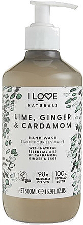 Зволожувальне рідке мило для рук "Лайм, імбир і кардамон" - I Love Naturals Lime, Ginger & Cardamon Hand Wash — фото N1