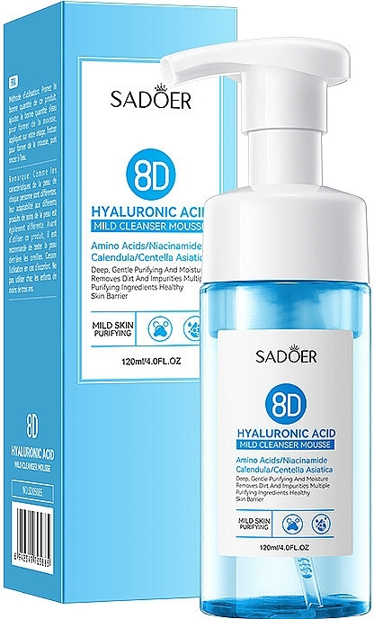 Пінка-мус для обличчя з гіалуроновою кислотою - Sadoer 8d Hyaluronic Acid Face Cleanser Mousse — фото N1