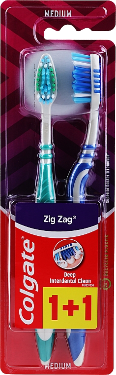 Зубна щітка "Зигзаг плюс" середньої жорсткості, темно-синя + зелена - Colgate Zig Zag Plus Medium — фото N1