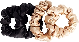 Набір резинок з натурального шовку, розмір S, чорна + бежева - de Lure Scrunchie Set — фото N1