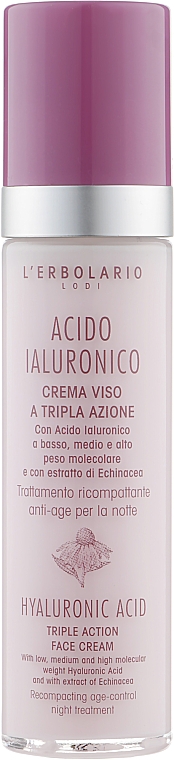 Крем для лица с гиалуроновой кислотой, ночной - L'Erbolario Acido Ialuronico Hyaluronic Acid Triple Action Face Cream  — фото N1
