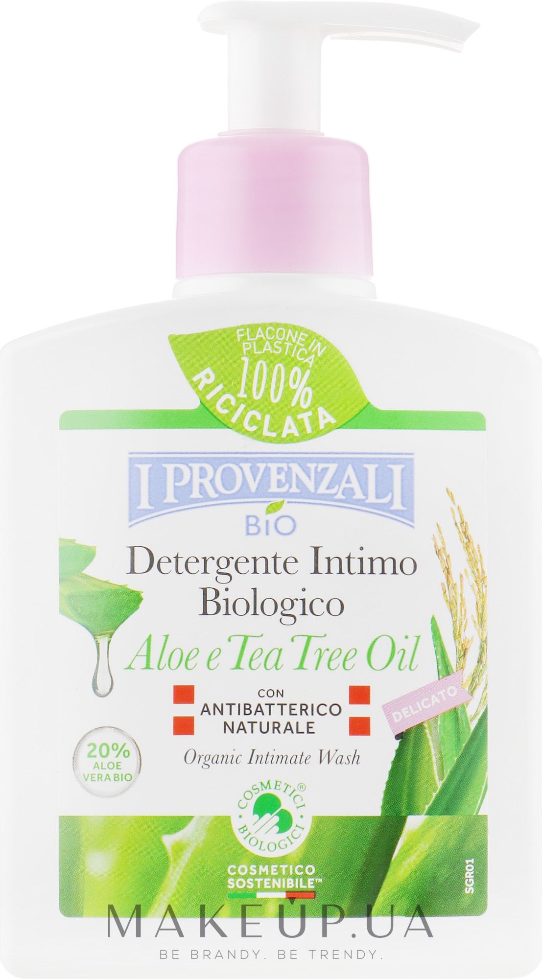 Средство для интимной гигиены очищающее с органическим соком Алоэ 20% - I Provenzali Aloe Organic Intimate Wash Delicate — фото 200ml