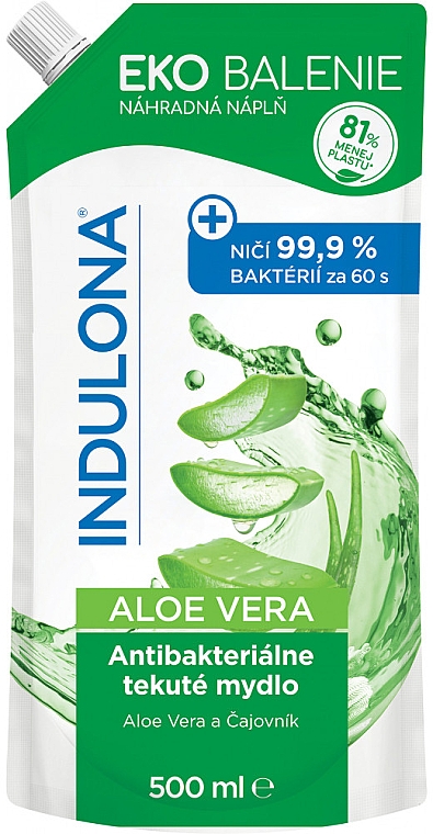 Антибактеріальне рідке мило "Алое вера" - Indulona Aloe Vera Antibacterial Liquid Soap (дой-пак) — фото N1