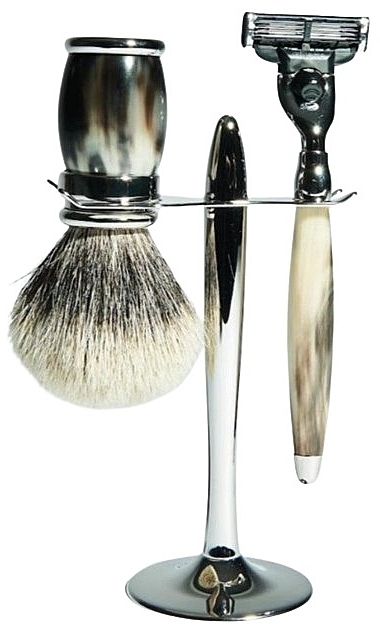 Набір для гоління - Plisson Horn & Chrome: Pure Badger European Grey And Mach3 Set — фото N1