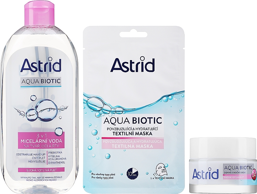 Набір - Astrid Aqua Biotic Tripack (f/cr/50ml + micc/wat/400ml + f/mask/20ml) — фото N2