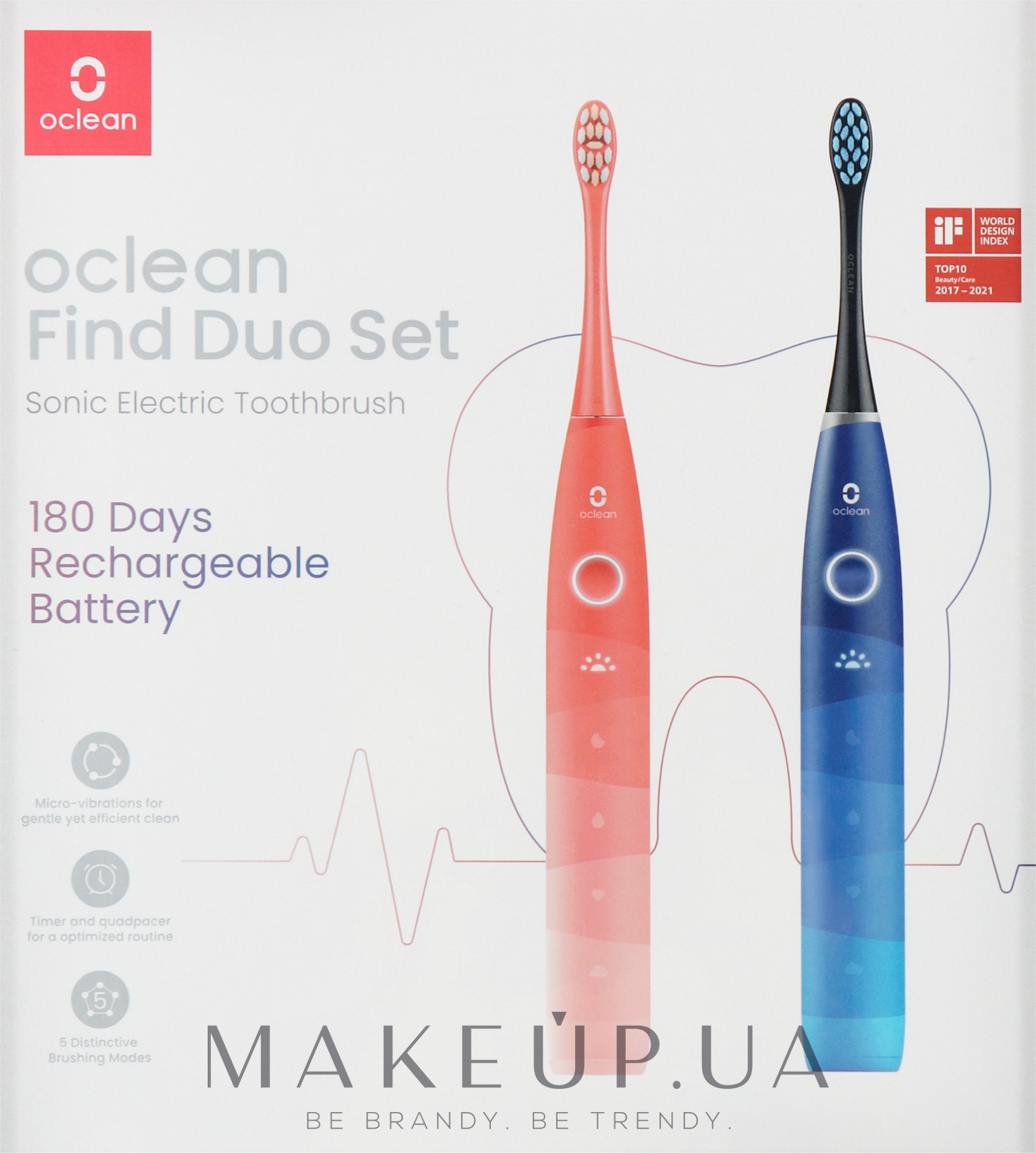 Набор электрических зубных щеток, синяя и розовая - Oclean Flow Find Duo Set — фото 2шт