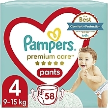 Подгузники-трусики Premium Care Pants 4 (9-15кг), 58шт. - Pampers — фото N1