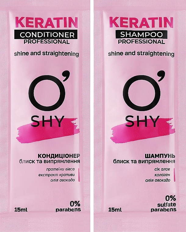 Набор "Блеск и выпрямление волос" - O'Shy Keratin Professional (shmp/15ml + cond/15ml) — фото N2