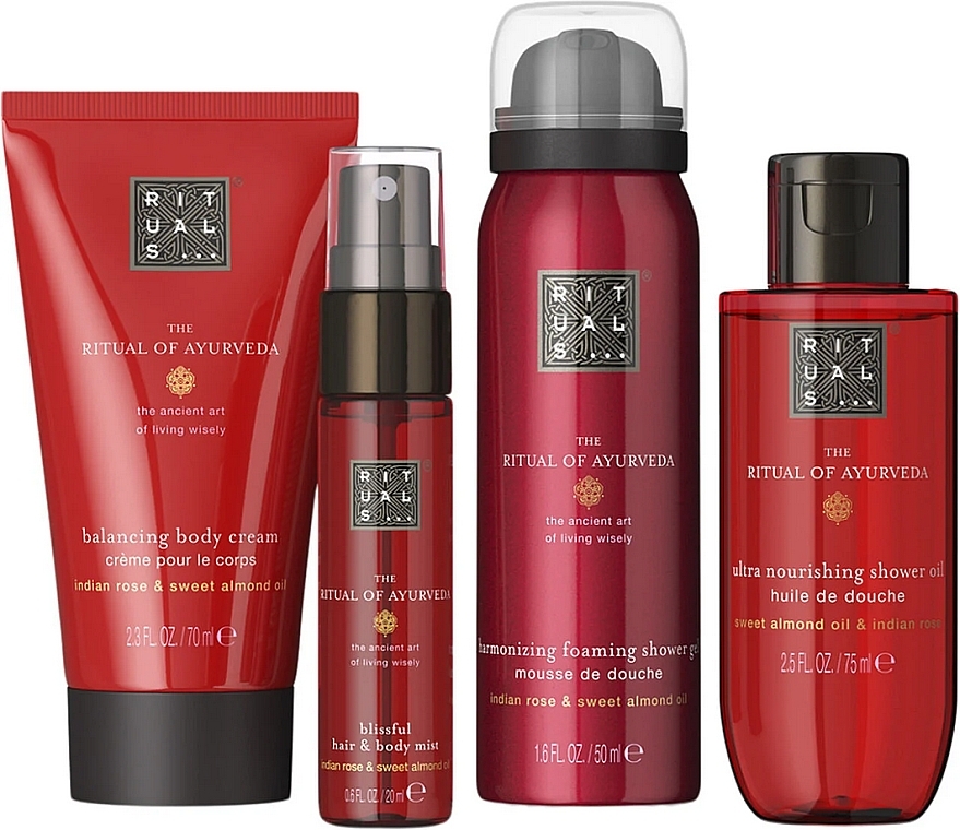 Набор - Rituals The Ritual of Ayurveda Rebalancing Treat (b/cr/70ml + sh/gel/75ml + mist/20ml + b/oil/50ml)  — фото N2