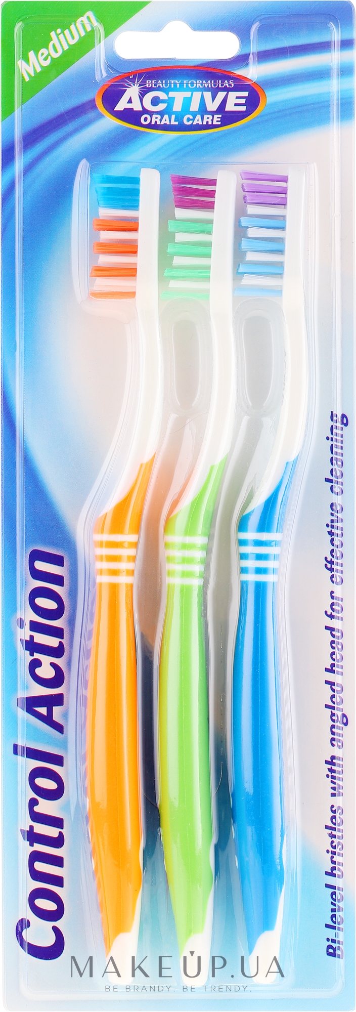 Набор зубных щеток средней жесткости, оранжевая + зеленая + голубая - Beauty Formulas Control Action Toothbrush — фото 3шт