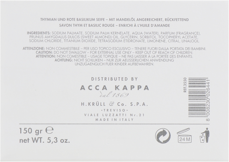 Мыло "Тимьян и Красный базилик" - Acca Kappa Soap — фото N3