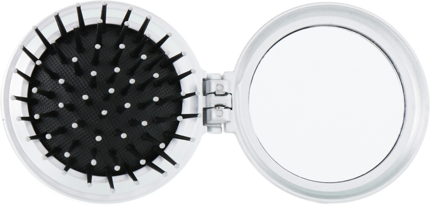 Гребінець складний із дзеркалом, круглий, РM-2064, сірий - Silver Style — фото N2