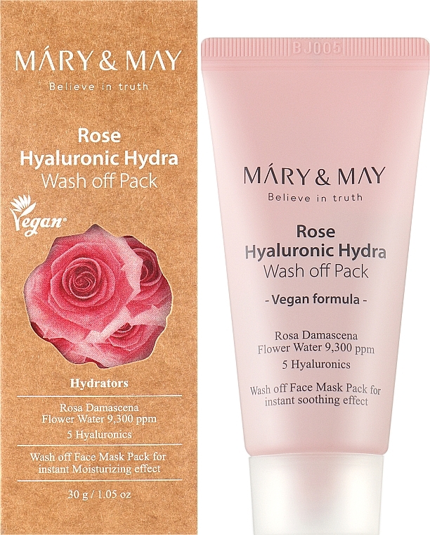 Очищающая маска с экстрактом розы и гиалуроновой кислотой - Mary & May Rose Hyaluronic Hydra Wash Off Pack — фото N2