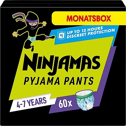 Подгузники-трусики Ninjamas Pyjama Boy Pants, 4-7 лет (17-30 кг), 60 шт - Pampers — фото N1