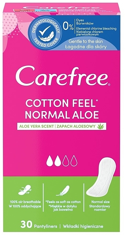 Гигиенические ежедневные прокладки с экстрактом алоэ, 30шт - Carefree Cotton Aloe